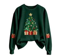 Pull de Noël pour femme - Pull moche à col rond - Surdimensionné - Imprimé Père Noël - Vintage - Costume de voyage pour femme