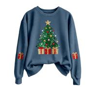 Pull de Noël pour femme - Pull moche à col rond - Surdimensionné - Imprimé Père Noël - Vintage - Costume de voyage pour femme