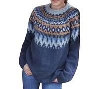 Pull de Noël pour femme - Pull norvégien à manches longues - Décontracté - Pull d'hiver - Pull de Noël chaud - Automne - Hiver - Tenue de Noël - Pull en laine rayé - Pull pour femme - Automne - Noël