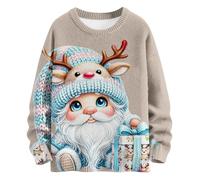 Pull de Noël pour femme - Pull tricoté - Tenue de fête de Noël - Élégant motif de Noël - Pull imprimé Père Noël - Pull en tricot épais et chaud - Sweat-shirt d'hiver, gris, M