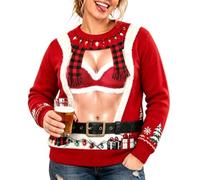 Pull de Noël pour femme - Sweat moche solide - Grande taille - Motif Père Noël - Hauts décontractés d'automne - Vêtements de sport pour jeunes