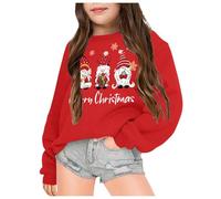 Pull de Noël pour fille avec inscription « Merry Christmas » - Sweatshirt avec impression de gnome - Pull de Noël - Col rond - Manches longues - Pull de Noël pour fille - Pull Xmas - Vêtement de Noël