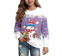 Pull de Noël pour fille - Imprimé bonhomme de neige amusant - Pull de Noël ample - Col rond - Manches longues - Vêtement de Noël amusant - Pull de Noël, lilas, 7-8 ans