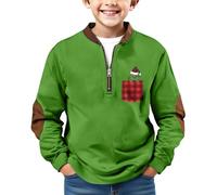 Pull de Noël pour Garçons Enfant Vert Monstre Impression Sweat sans Capuche avec Fermeture éclair 1/4 Christmas Sweatshirts Jumper Fête de Noël à Manches Longues (01-2-Green, 16-17 Years)