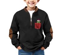 Pull de Noël pour Garçons Enfant Vert Monstre Impression Sweat sans Capuche avec Fermeture éclair 1/4 Christmas Sweatshirts Jumper Fête de Noël à Manches Longues (01-2-Black, 14-15 Years)