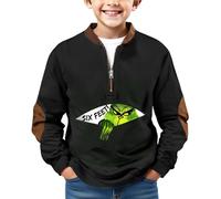 Pull de Noël pour Garçons Enfant Vert Monstre Impression Sweat sans Capuche avec Fermeture éclair 1/4 Christmas Sweatshirts Jumper Fête de Noël à Manches Longues (01-1-Black, 12-13 Years)