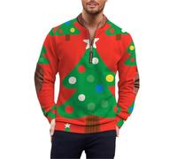 Pull de Noël pour homme avec fermeture éclair quart de long, moche, amusant, festif, imprimé graphique, chaud, confortable, col en V, nouveauté, décontracté, tendance, manches longues, vêtements, Vert