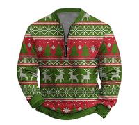 Pull de Noël pour homme avec fermeture éclair quart de long, vintage, moche, amusant, festif, imprimé graphique, chaud, confortable, col en V, nouveauté, mode, manches longues, vêtements, Vert, L