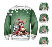 Pull de Noël pour homme avec impression moche renne Pull drôle à col rond Pull de Noël Ugly Christmas Sweater de fête de Noël Sweat-shirt Noël Hommes Pull d'hiver, AT., XL