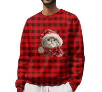 Pull de Noël pour homme avec motif chat mignon pour homme - Pull à col rond - Pull de fête amusant pour femme - Joli pull imprimé animal pour les amoureux des animaux, RD1., L