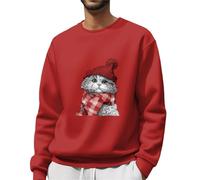 Pull de Noël pour homme avec motif chat mignon pour homme - Pull à col rond - Pull de fête amusant pour femme - Joli pull imprimé animal pour les amoureux des animaux, RD2., XXL