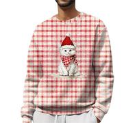 Pull de Noël pour homme avec motif chat mignon pour homme - Pull à col rond - Pull de fête amusant pour femme - Joli pull imprimé animal pour les amoureux des animaux, rose, XXL