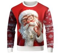 Pull de Noël pour homme - Col rond amusant - Pull en tricot - Style de fête de Noël - Style décontracté - Pull de Noël classique - Pull à col roulé, rouge, S