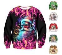 Pull de Noël pour homme en coton drôle Père Noël Sweat-shirt de Noël - Pull de Noël chaud à manches longues col rond Pull de Noël Ugly Christmas Sweater