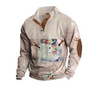 Pull de Noël pour homme - Imprimé bonhomme de neige amusant - Pull en velours côtelé à manches longues - Col à revers boutonné - Polo pour homme - Pull de vacances d'hiver, 2-MR3, XL