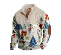 Pull de Noël pour homme - Imprimé bonhomme de neige amusant - Pull en velours côtelé à manches longues - Col à revers boutonné - Polo pour homme - Pull de vacances d'hiver, 2-MR2, M