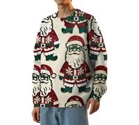 Pull de Noël pour homme - Imprimé Père Noël amusant - Pull de Noël ample décontracté facile d'entretien - Pull d'hiver à manches longues et col rond - Pull thermique pour homme - Idéal pour le