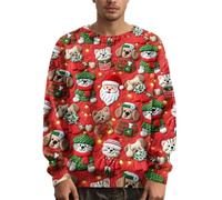 Pull de Noël pour homme mignon et drôle de Père Noël, sweatshirts sans capuche, tendance, décontracté, nouveauté, vacances, fêtes, tendance, chaud, extérieur, course à pied, streetwear, rouge pastèque