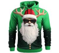 Pull de Noël pour homme - Motif Père Noël - Bonhomme de neige - Impression 3D drôle - Funky - Pull de Noël décontracté - Unisexe - Pull à capuche - Renne - Sweat à capuche avec poche, 02-b - Vert, L