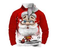 Pull de Noël pour homme - Rouge - Sweat-shirt de Noël pour homme - Oversize - Demi-fermeture éclair - Pull Ugly avec motifs de Noël - Doux - Pull d'hiver amusant