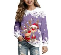 Pull De NoëL, Pull Noel Moche Sweat-Shirt à Manches Longues Et Col Rond avec Motif TêTe De Cerf De NoëL pour Filles (2-14 Ans) pour FêTes Rassemblements Quotidien Sorties CéLéBrations