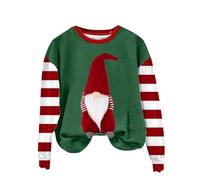 Pull de Noël rayé pour femme - Lutin de Noël - Imprimé - Sweatshirt sans capuche Y2K - Pull de Noël décontracté - Col rond - Chemisier de Noël ample - Automne - Hiver - Haut basique, #01 Vert, L