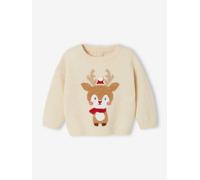 Pull de Noël renne détails brillants bébé beige poudré 3M(60CM)