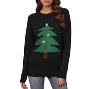 Pull de Noël rétro en tricot jacquard à col rond pour femme - Coupe confortable - Pour les vacances et les réunions, 02#_noir, XL