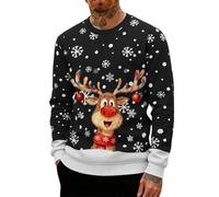 Pull De Noel Rigolo, Sweat-Shirt Homme sans Capuche Col Rond ÉPais Manches Longues Style Streetwear Confortable Tissu Doux Mouvement Libre Tenue Quotidienne