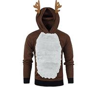Pull De Noël Rudolf Renne pour Hommes, Sweat Drôle À Capuche Patchwork Nouveauté Xmas Elf Tops Chaud en Molleton