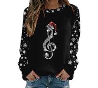 Pull de Noël Ugly pour femme - Note de musique - Flocons de neige - Pull d'hiver sans capuche - Sapin de Noël - Renne - Pull de Noël - Col rond - Pull pour adolescentes et filles
