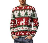 Pull de Noël Ugly unisexe avec motif norvégien - Look classique en tricot avec rennes et sapins - Sweat-shirt festif pour la fête de Noël, Style_z01 Rouge, L