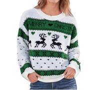 Pull de Noel,Veste moumoute Femme,Top Ample à col du Cou avec Motif de, Top Festif à imprimé de pour Les Vacances d'hiver, Tenue décontractée Tops Tricotés Grande Taille pour Filles (Green, XL) //