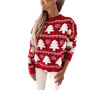 Pull de Noël Vêtements Pull Femme Hiver Meilleure amie Cadeaux Noël Femme Flocon de Neige de Noël Pull en Tricot Manches Longues Col Rond Cœur Animal Imprimé Pull, A3 rouge., S