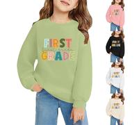 Pull de première année pour enfants, garçons et filles, sweat-shirt pour la rentrée scolaire, sweat à capuche à manches longues, col rond, haut de sport décontracté, imprimé lettres preppy (rose, 12