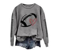 Pull de ski pour femme à manches longues pour femme, manches longues, avec imprimé graphique de football, pull sans sweat-shirts, haut, chemisier, pulls, gris, XL
