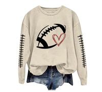 Pull de ski pour femme à manches longues pour femme, manches longues, avec imprimé graphique de football, pull sans sweat-shirts, haut, chemisier, pulls, beige, S