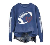 Pull de ski pour femme à manches longues pour femme, manches longues, avec imprimé graphique de football, pull sans sweat-shirts, haut, chemisier, pulls, bleu, M