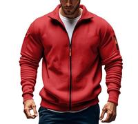 Pull de sport à col rond et fermeture éclair intégrale pour homme, Rouge, S