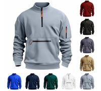 Pull de sport à demi-fermeture éclair pour homme avec fermeture éclair - Pull confortable à manches longues avec poches - Haut de sport d'extérieur, Rouge, L