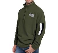 Pull de travail solide en polaire pour homme - Manches longues - Avec fermeture éclair quart - Pull d'hiver - Veste polaire - Pull avec col montant - Manteau actif, vert, XXL