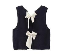 Pull Débardeur Haut pour Femmes Automne Casual Crop Knit Cardigan Gilet Noeud Papillon Dos Tricoté Débardeurs sans Manches Crop Knit Cardigan Streetwear