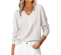 Pull décontracté à col en V de couleur unie pour femmes, manches longues, amples, légers, pullove, 01 - Blanc, S