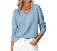 Pull décontracté à col en V de couleur unie pour femmes, manches longues, amples, légers, pullove, Bleu ciel (01), M