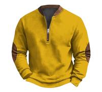 Pull décontracté à col en V pour homme avec demi-fermeture éclair 1/4 de couleur unie - Sweat chaud et doux - Sweat-shirt de golf vintage léger - Chemise classique décontractée, jaune, M