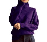 Pull décontracté à col haut de couleur unie - Pull doux de maternité - Col roulé - Mélange d'alpaga - Surdimensionné - Vêtement d'hiver court - Pull en tricot carré pour femme - Taille haute, violet