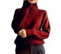Pull décontracté à col haut de couleur unie - Pull doux de maternité - Col roulé - Mélange d'alpaga - Surdimensionné - Vêtement d'hiver court - Pull en tricot carré pour femme - Taille haute, RD2., L