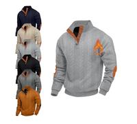 Pull décontracté à manches longues et col montant pour homme, en tricot torsadé doux et confortable, pull à boutons, gris clair, XXL