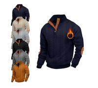 Pull décontracté à manches longues et col montant pour homme, en tricot torsadé doux et confortable, pull à boutons, bleu marine, XL