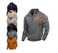 Pull décontracté à manches longues et col montant pour homme, en tricot torsadé doux et confortable, pull à boutons, gris foncé, XL